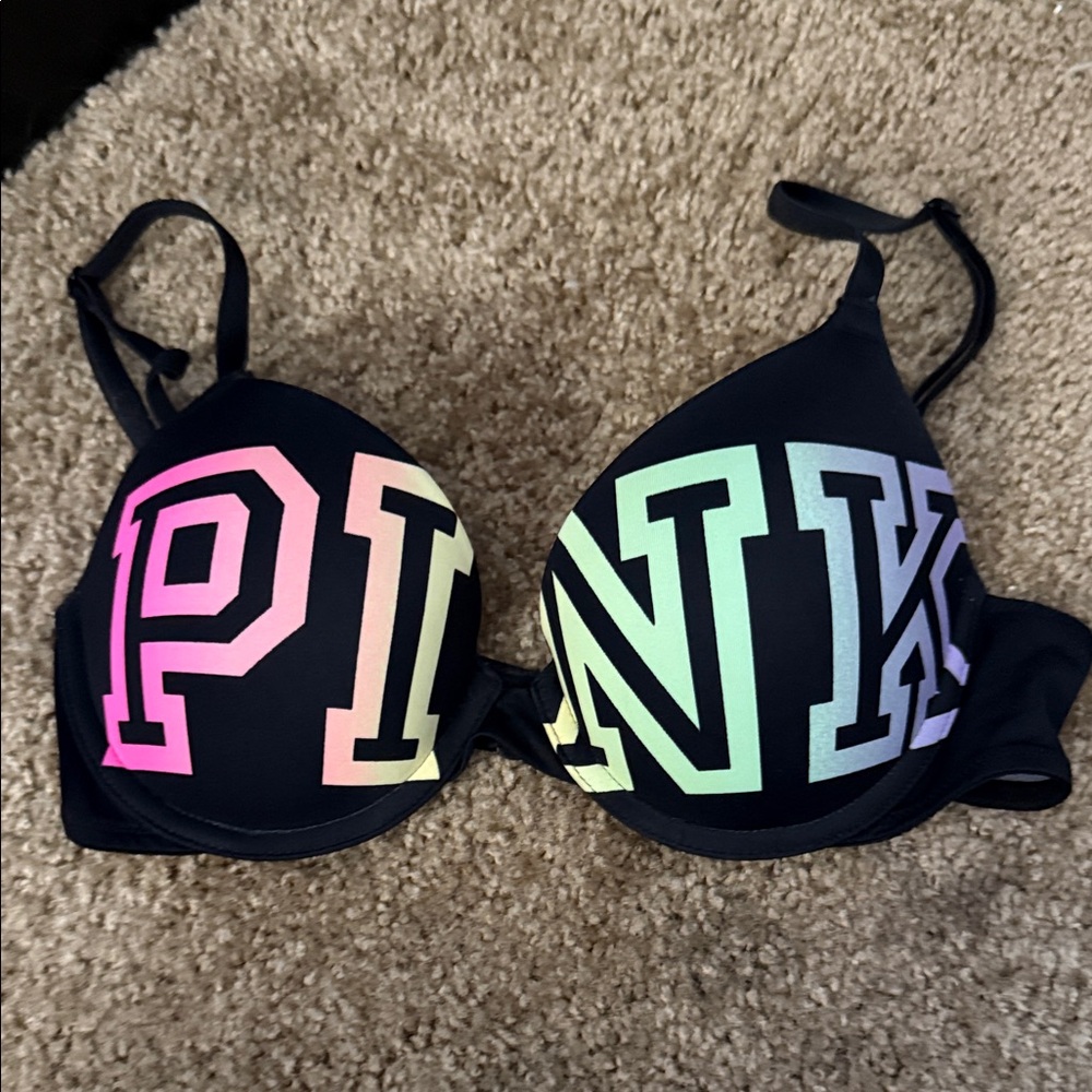 Victoria's Secret Black Bra with Multicolor Lettering